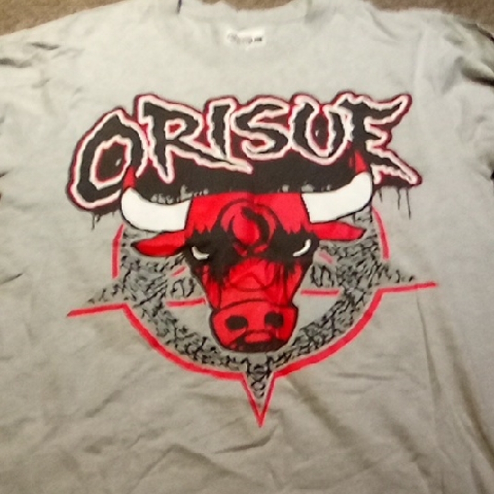 Men's Gray Orisue Vintage Medium Satanic Chicago Bulls Parody Long Sleeve Shirt